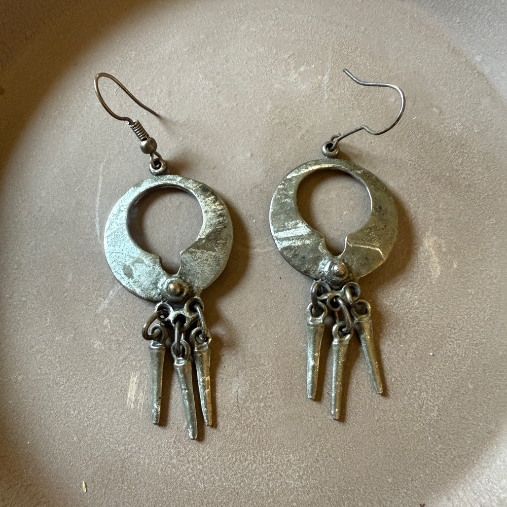Silver Dangle Hoop Earrings,
